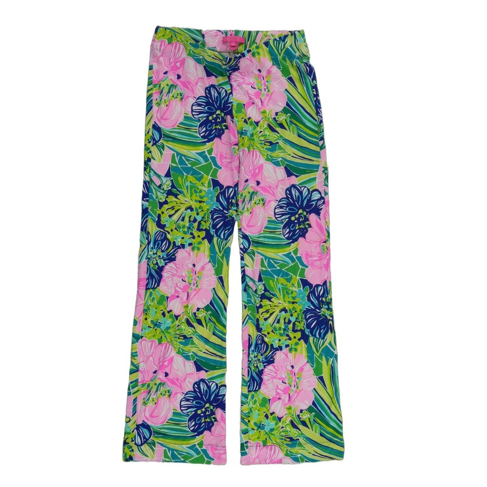 Lilly Pulitzer Knit Pants Women's Size XS Pink Green Blue Floral Tropical Pullon